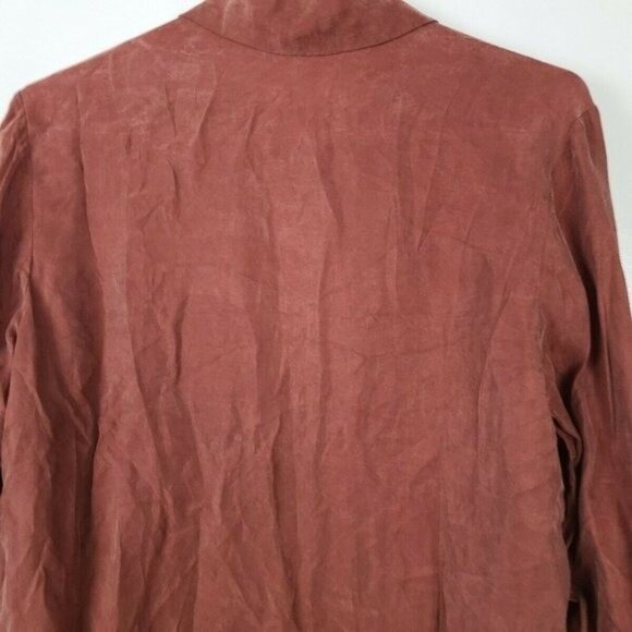 Line & Dot Woment Top Small Brown Button Up Long Sleeve Minimalist Shirt - Picture 5 of 8